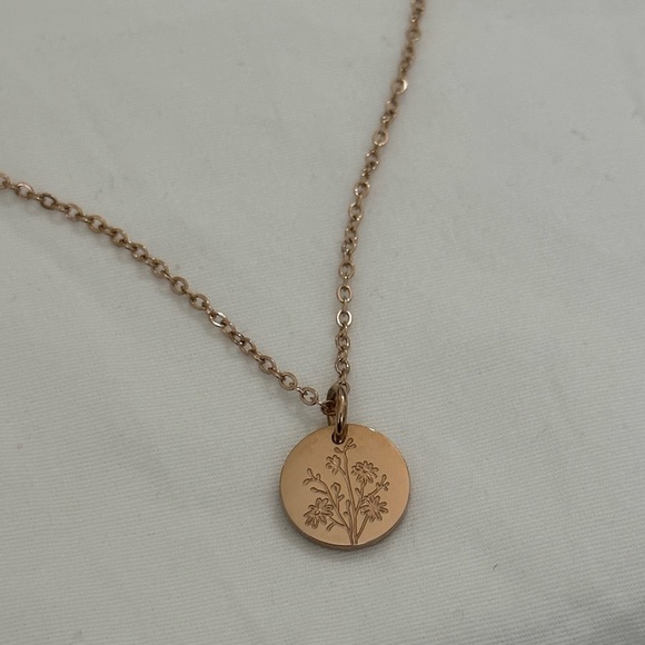 Aster Rose Gold Stainless Steel September Birth Flower Necklace Mother’s Day - Picture 6 of 8